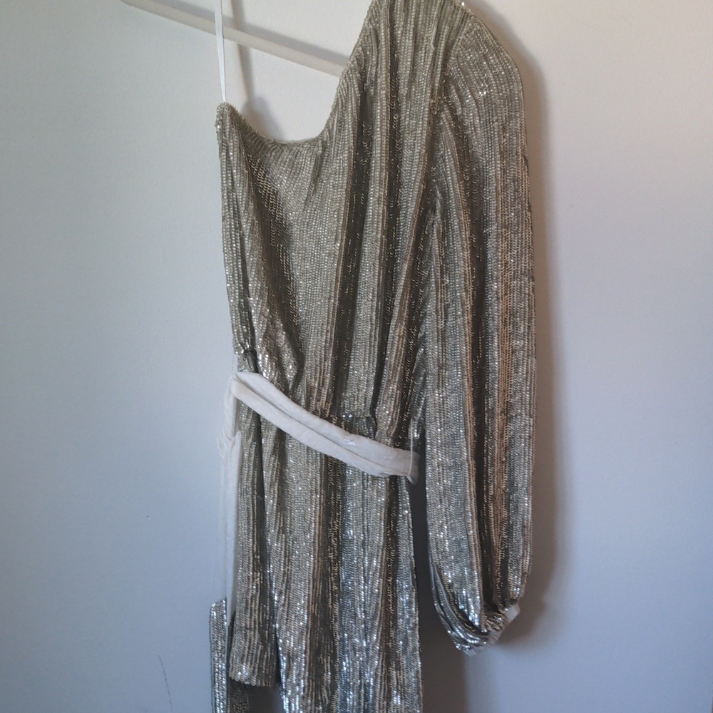 Retrofete Ella Champagne Gold One-Shoulder Mini Dress Small - Picture 12 of 12